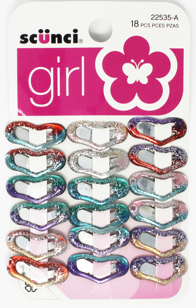 Scunci Girl Hair Clips Snap Clips Assorted Colors, 18 pcs